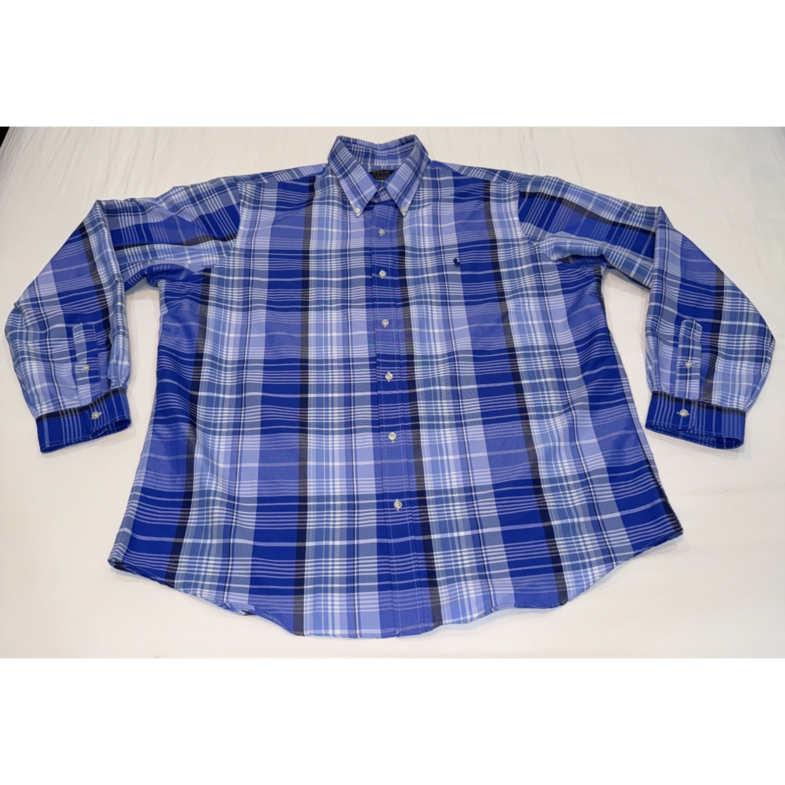 Polo Ralph Lauren Shirt Mens Xxl Blue Plaid Classic Fit Performance Long Sleeve